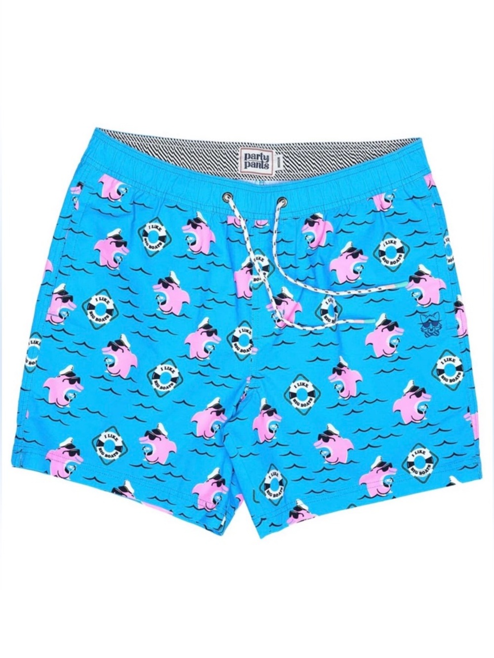 Party Pants - Men’s Medium Swim Trunks - I Like Big Boats - Pink Party Dolphin